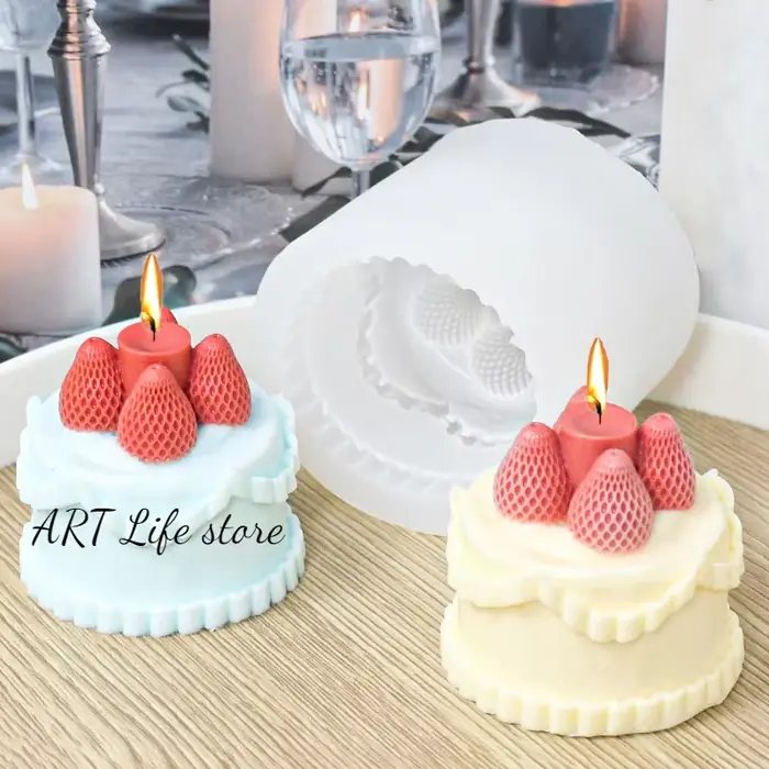 Moules à bougies en Silicone en forme de gâteau aux fraises 3D