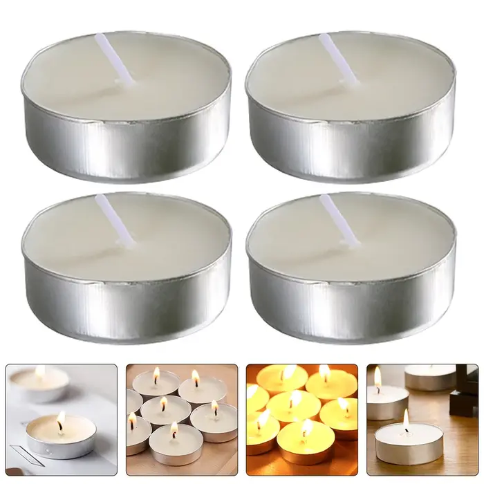 50 pièces bougies à thé rondes parfumées petites bougies chauffe-plat non parfumées blanches petites