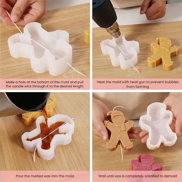 Moules à bougie en silicone en forme de petit bonhomme en pain d'épices pour la décoration de Noël et de la maison, parfait pour les journées DIY en famille, diverses tailles et couleurs disponibles