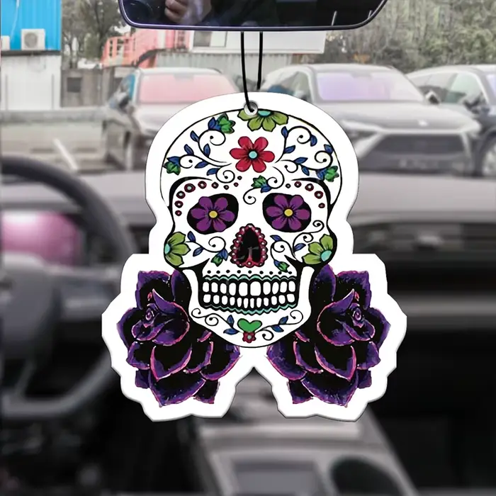 Tête de crâne imprimée violette, aromathérapie montée sur voiture, parfum de voiture, pendentif de p