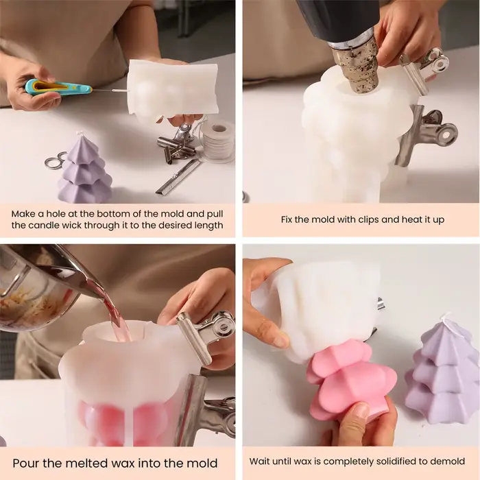 Moules à bougies sapin de Noël pour bricolage, décoration d'intérieur, plâtre exécutif parfumé, moule en silicone durable, six tailles disponibles, non adhérent, facile à libérer, pour occasions spéciales et cadeaux personnalisés