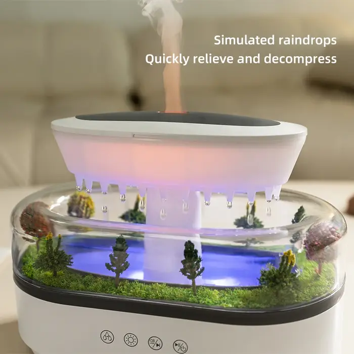 Humidificateur d'arôme goutte de pluie humidificateur d'air lumière colorée bruit blanc diffuseur d'