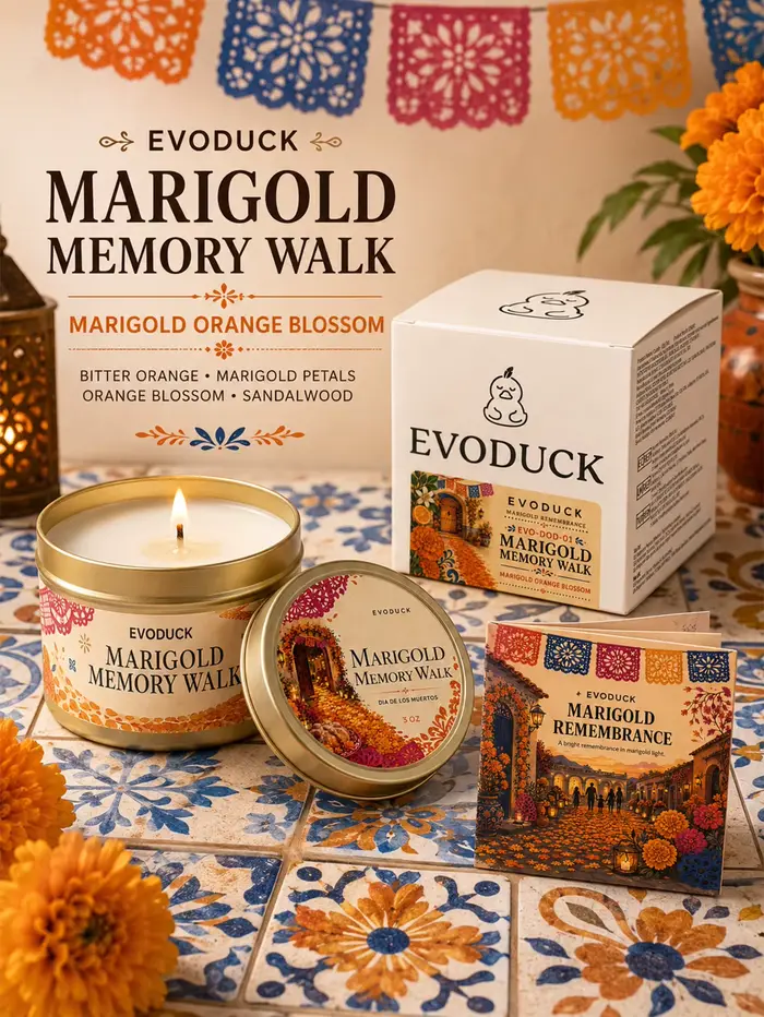 1 bougie parfumée au parfum de fleur d'oranger et de marigold, boîte en métal, 3 oz, avec boîte cadeau, Cempasuchil Dia De Muertos Ofrenda, cadeau