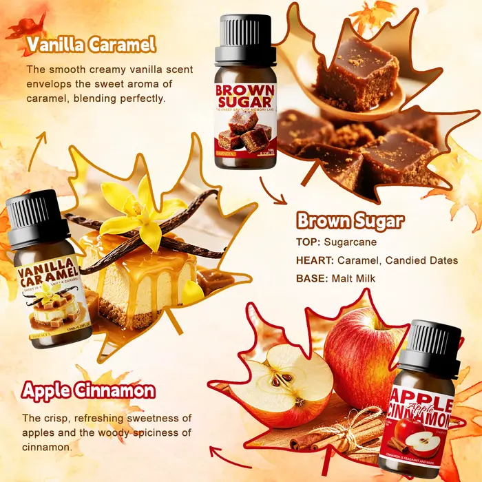 Huile parfumée au sucre brun 10 ml, parfum chaleureux, cadeau d'automne, huile pour diffuseur, parfum d'intérieur, diffuseur d'air pour voiture, cadeau pour amis, parfum d'automne.