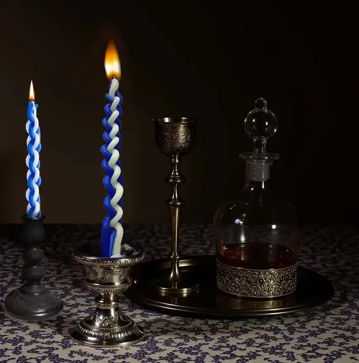 Bougie tressée blanche et bleue Havdalah