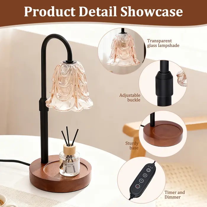 Lampe chauffe-bougie à fleurs avec minuterie