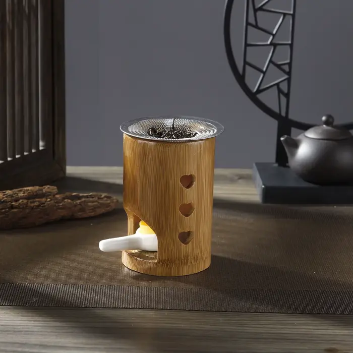 Support de Bougie en Bambou et Métal pour Aromathérapie