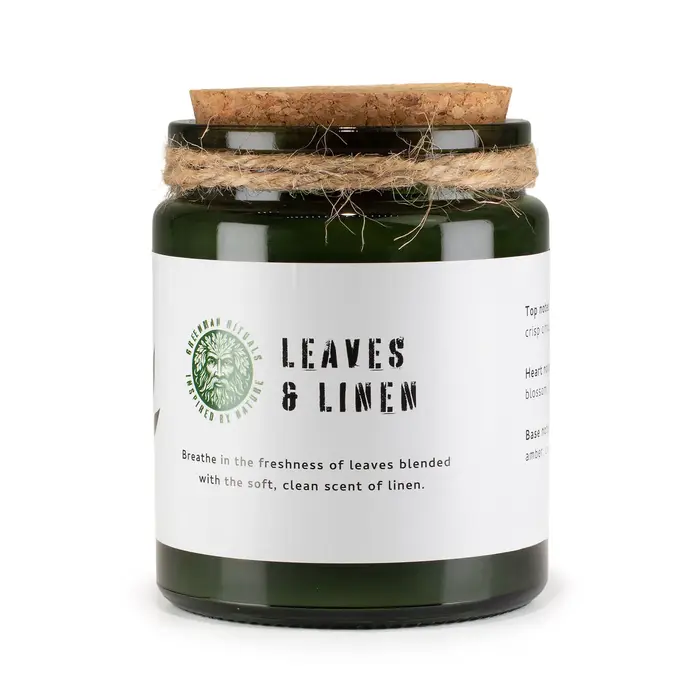 Greenman Woodwick Soy Candle - Leaves and Linen