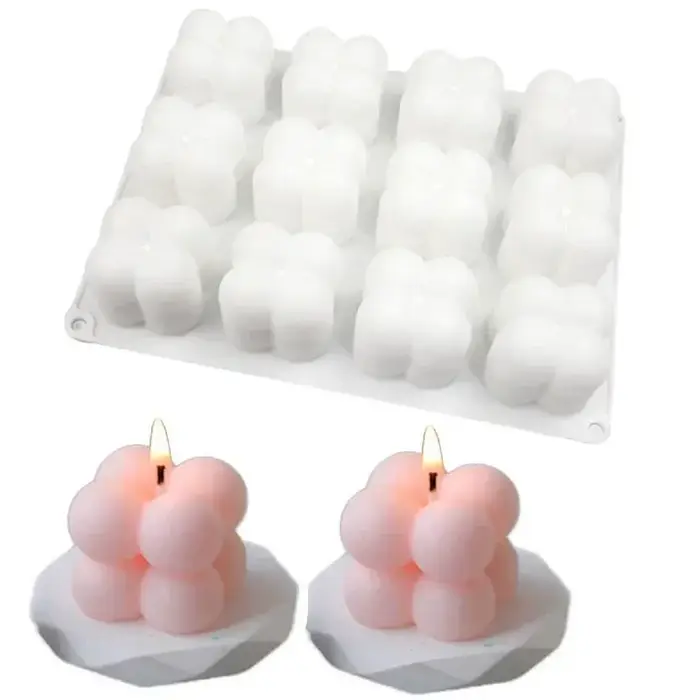 8/12 pièces Moule à bougie en silicone 3D en forme de cube à bulles