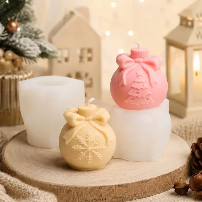 Moule à bougie en silicone pour boule de Noël, relief 3D flocon de neige, arbre de Noël, fabrication de bougies, décoration de Noël faite à la main, cadeau pour la maison