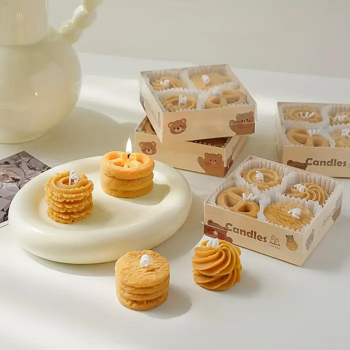 Coffret cadeau de 4 bougies aromatiques en forme de biscuits