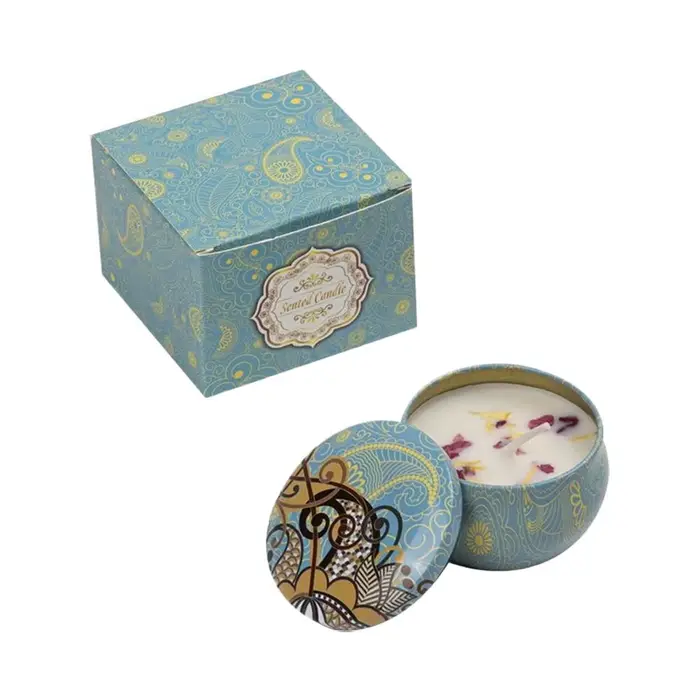 Bougie en cire de soja aux fleurs séchées en boîte, bougie parfumée pour la maison à combustion prop