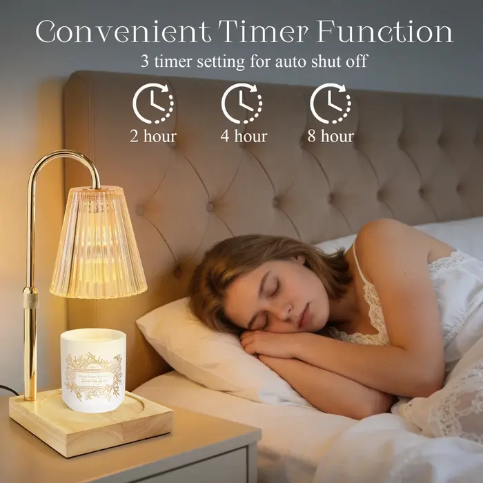 Lampe chauffe-bougie avec plateau en bois