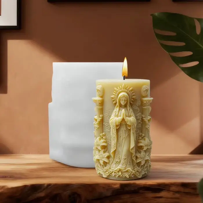 Moule à bougie en silicone style religieux Vierge Marie et Lys