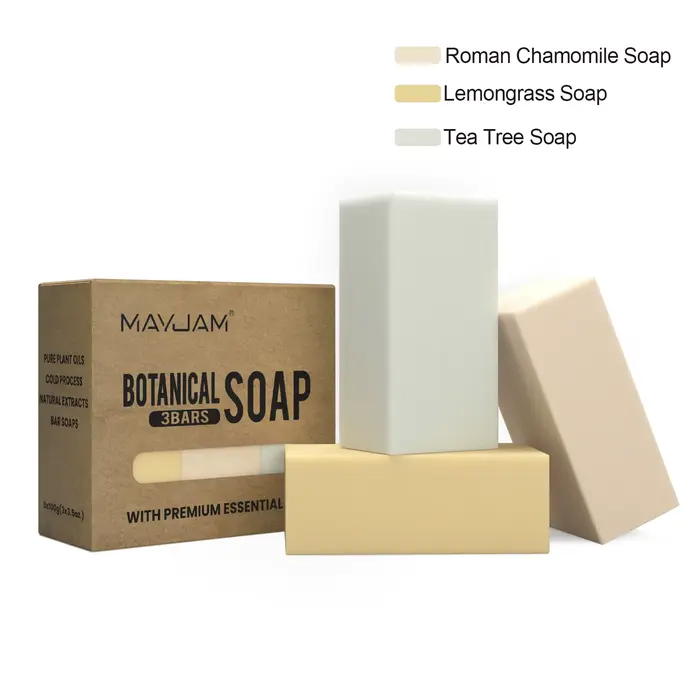 Coffret cadeau de savon fait à la main, paquet de 3 savons à l'huile essentielle, camomille, arbre à
