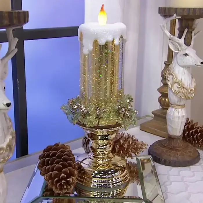Bougie de noël LED sans flamme, paillettes tourbillonnantes, fantaisie colorée, veilleuses en cristal, fête de noël à la maison, nouvelle collection 2025