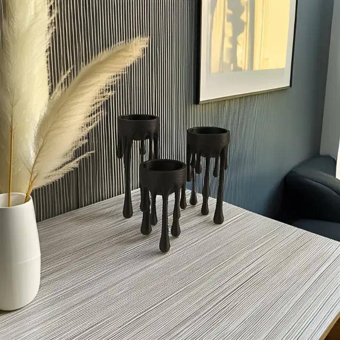 Ensemble de 3 porte-bougies créatifs effet cire fondante, design créatif, pour cheminée, table à man