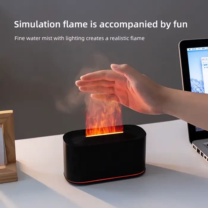 Diffuseur d'huiles essentielles silencieux avec 7 lumières de couleur arrêt automatique humidificateur de flamme colorée pour ambiance relaxante occasions spéciales