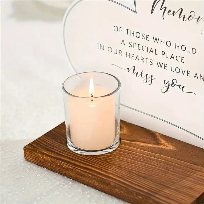 ABKJ-Cadeaux de sympathie bougie commémorative acrylique et bois dans des signes de mariage de mémoi