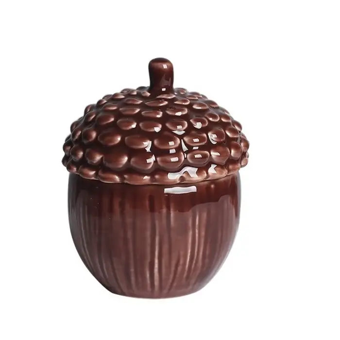 Pot à bougie multifonctionnel en céramique avec couvercle, bougeoir mignon en forme de noix, mini-go