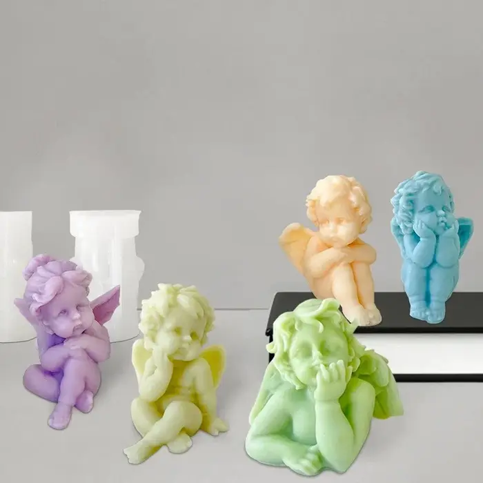 Moule de bougie parfumée en forme d'ange 3D en silicone pour bricolage et décoration, outil de cuisine, ornements personnalisables pour la maison