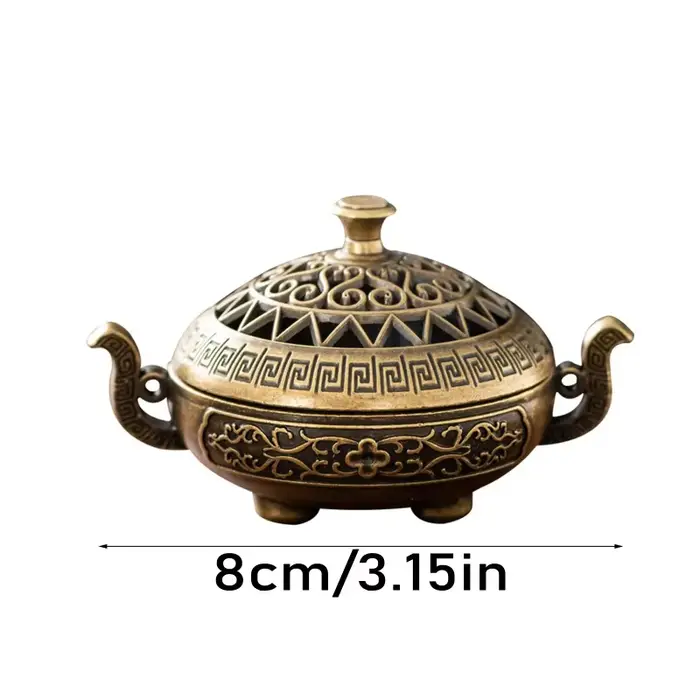 Brûleur d'encens vintage pour la maison et la méditation, design sculpté complexe, libère des parfum
