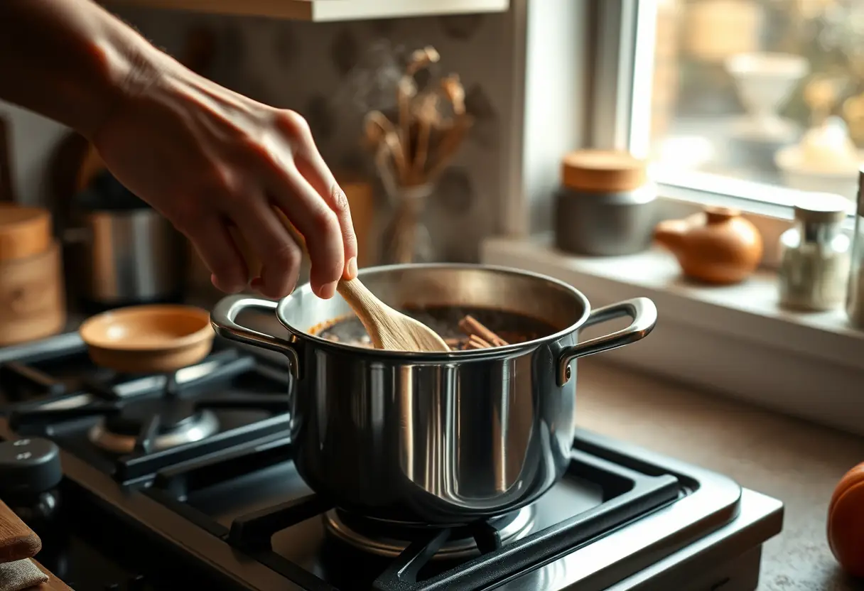 Main d'expert mélangeant des épices dans la cuisine