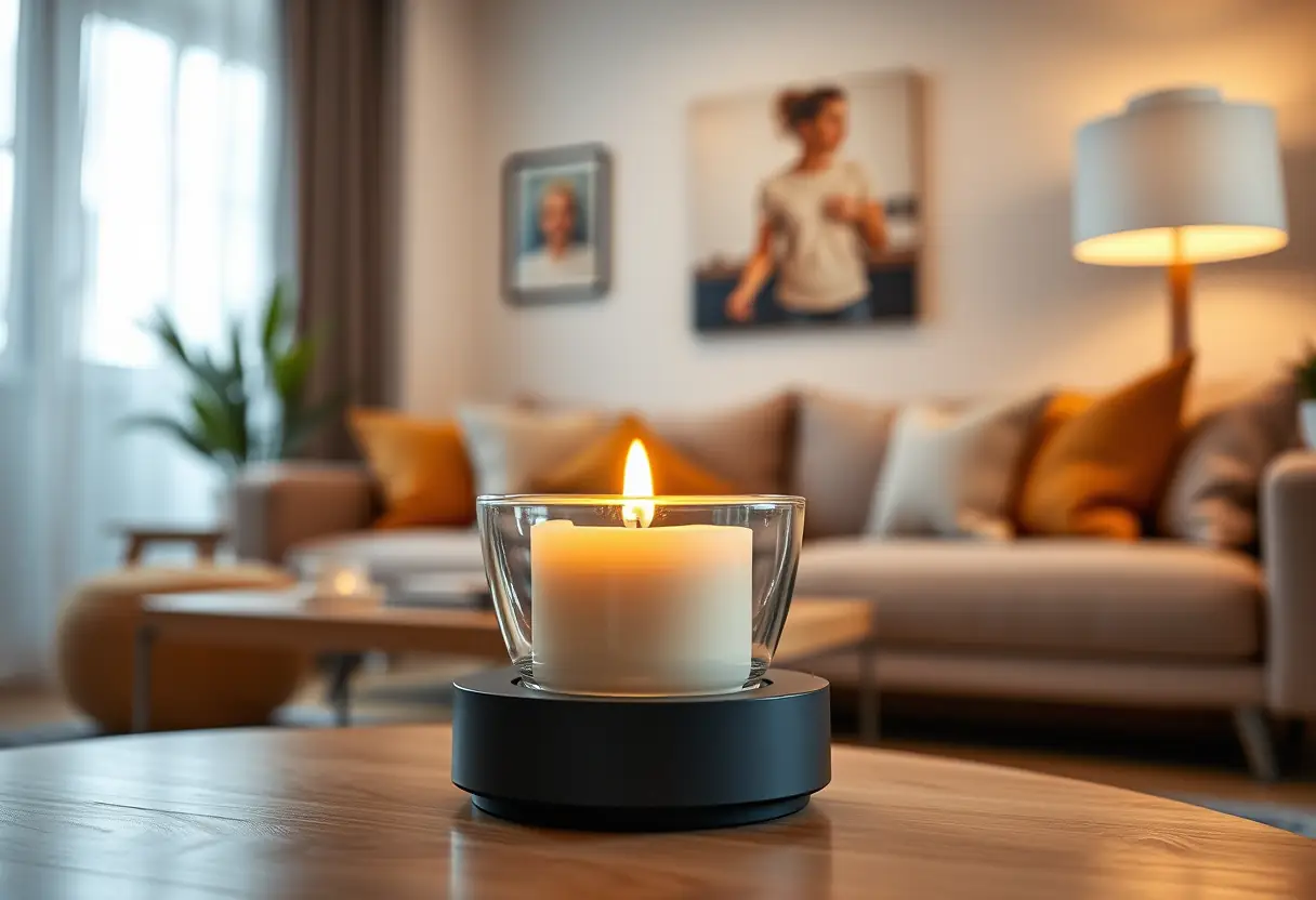 Un réchauffeur électrique à bougie dans un salon moderne