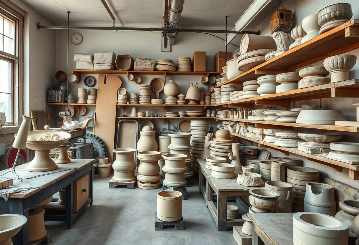 Atelier rempli de moules pour bougies de différentes tailles et formes
