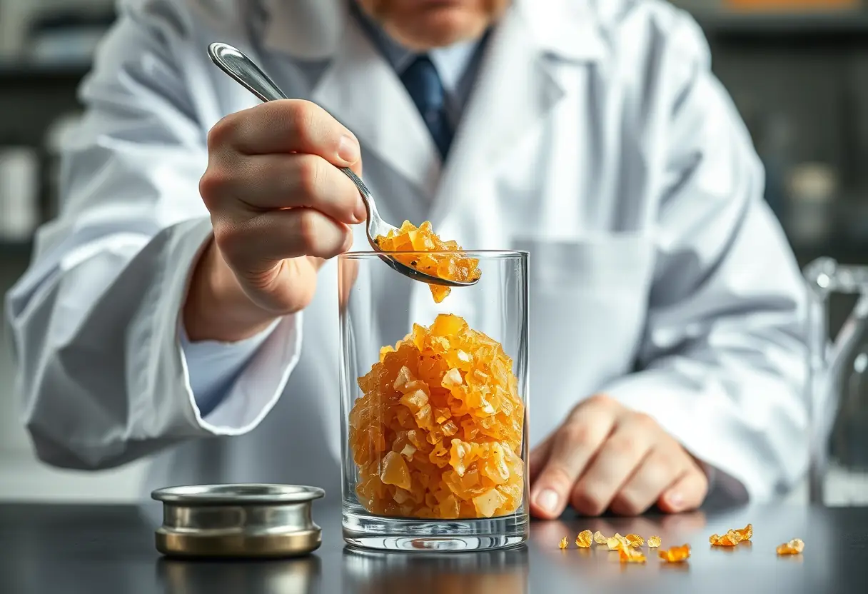 Un scientifique mesurant de l'ambre gris dans un laboratoire pour Terre d'Hermès