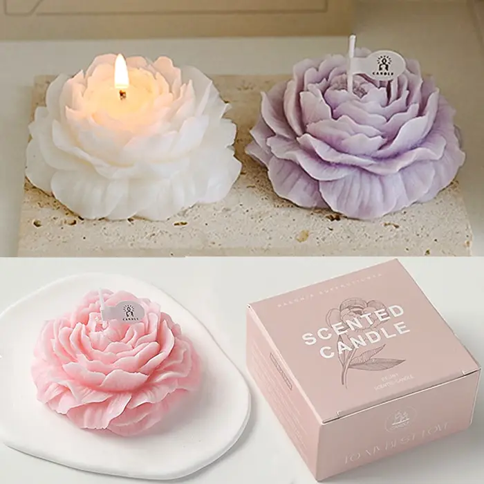 Bougie aromatique pivoine 3D créative en forme de fleur