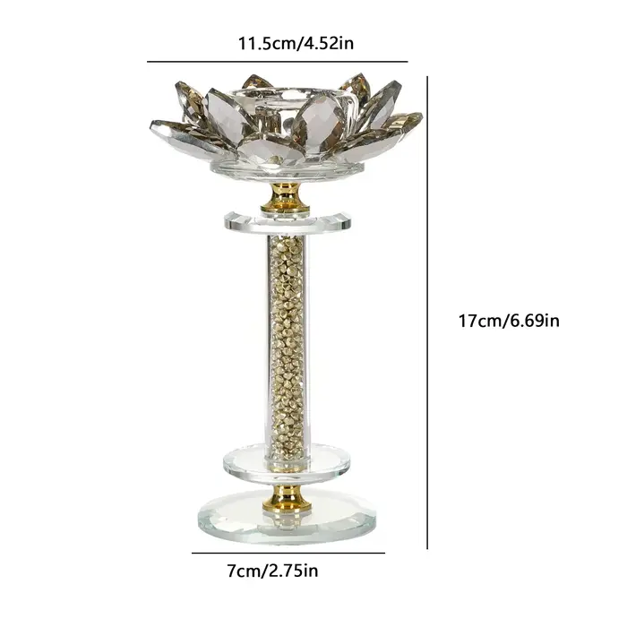 Bougeoir Lotus diamant doré, petit bougeoir en verre cristal, idéal pour une dîner romantique aux ch