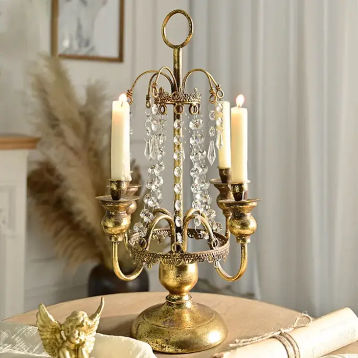 Bougeoir rétro léger de luxe en cuir, ornement romantique pour vieux ménage français, décoration d'ambiance de mariage pour anniversaire et mariage, élégant et accueillant