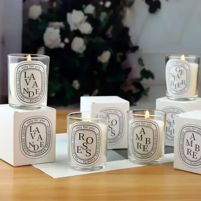 Bougie parfumée transparente pour l'aromathérapie, ambiance romantique, lampe à bougie, cadeau pour invités, bougie de mariage, chandelier