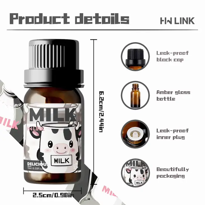 Huiles essentielles au lait 10 ml, huile parfumée au lait pour la fabrication de bougies et les désodorisants