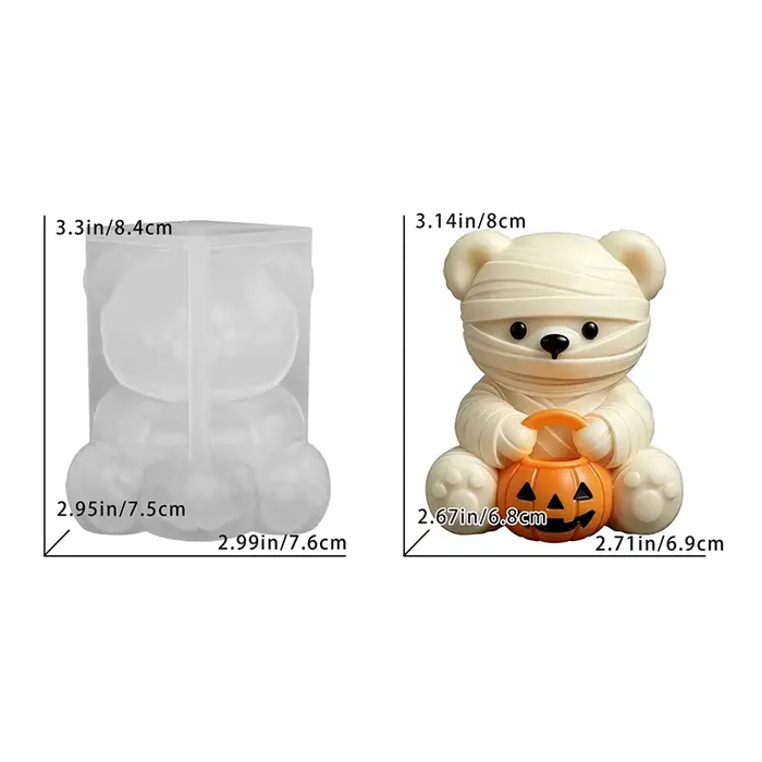 1/2 pièces Moule en silicone pour bougie Ours bandagé d'Halloween, Moule à bougie Ours citrouille, p