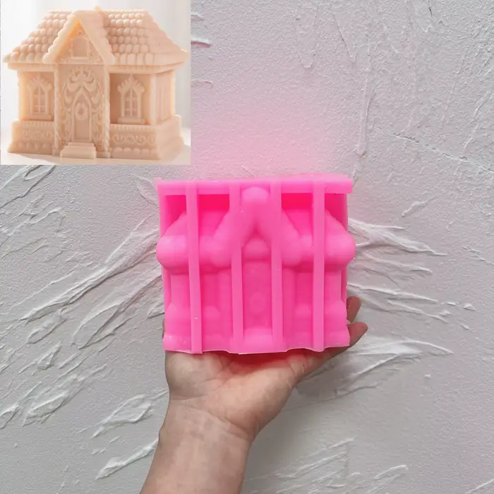 Moule en Silicone pour bougie de maison en pain d'épices, pour noël, Cottage en pain d'épices, cire 