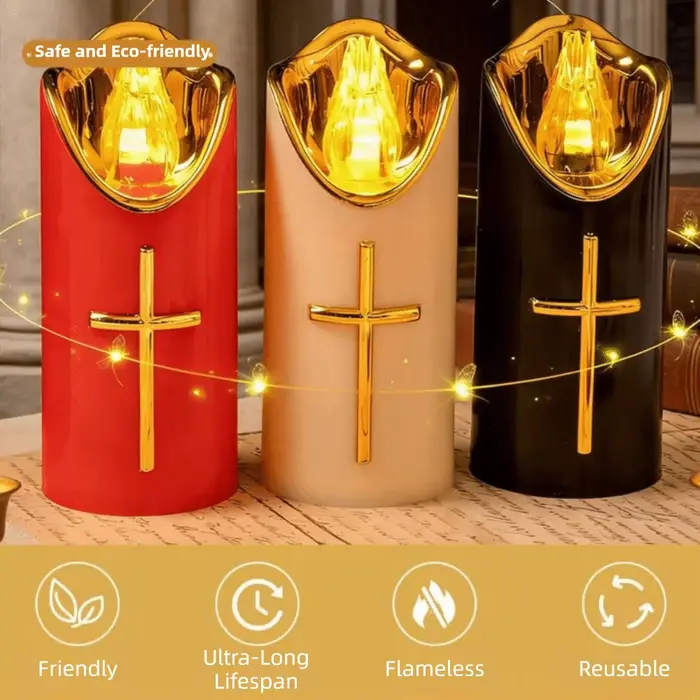 Bougie sans flamme LED en forme de croix chrétienne