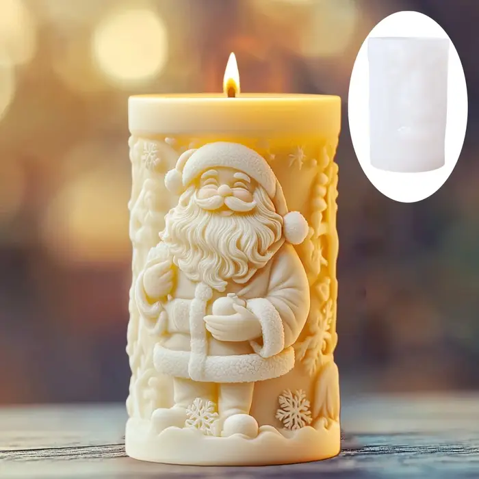 Père Noël souriant cadeaux bougie parfumée cylindrique moule en silicone avantageux