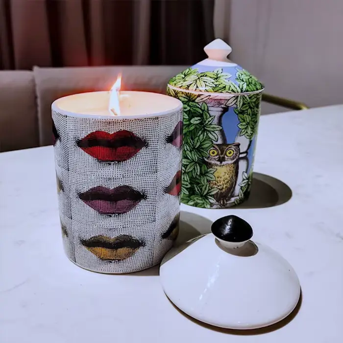 Pot de bougie parfumé en céramique avec couvercle