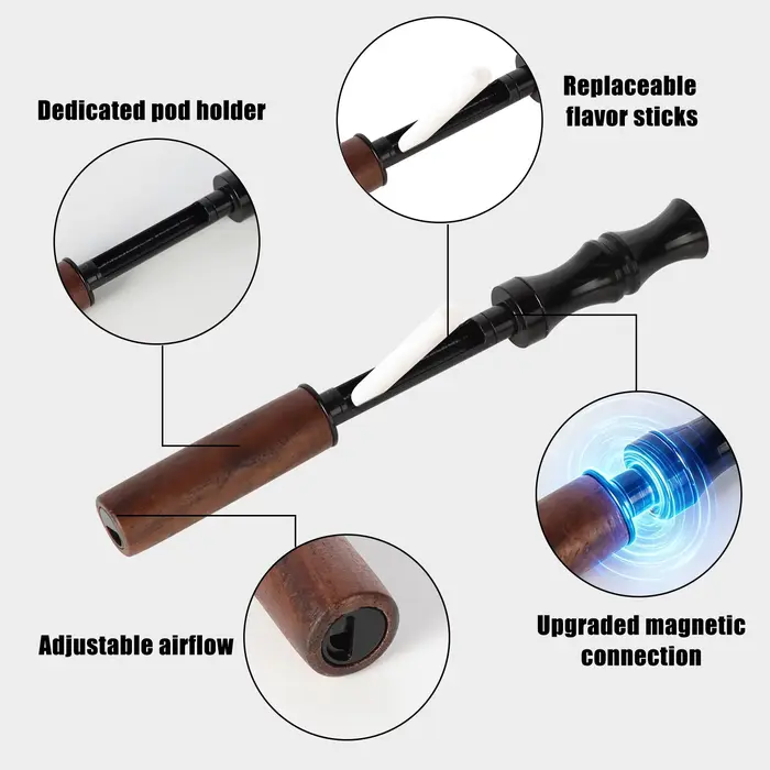 Inhalateur d'Arômes Premium en Bois avec Filtres de Cartouche aux Saveurs Variées pour Relaxation Quotidienne et Amélioration du Bien-être Mental