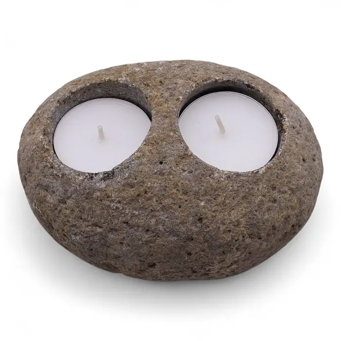 Natural Riverstone Candle Holder - Double Nightlight