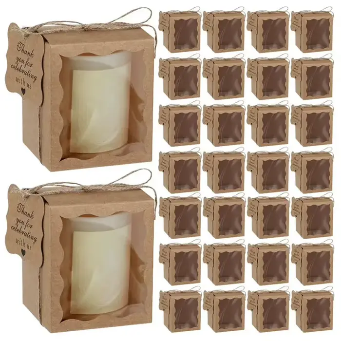 Boîtes cadeaux en papier kraft avec fenêtre transparente pour mariage et fêtes d'anniversaire, avec étiquettes et ficelle pour cadeaux de mariage et emballage de fête d'anniversaire