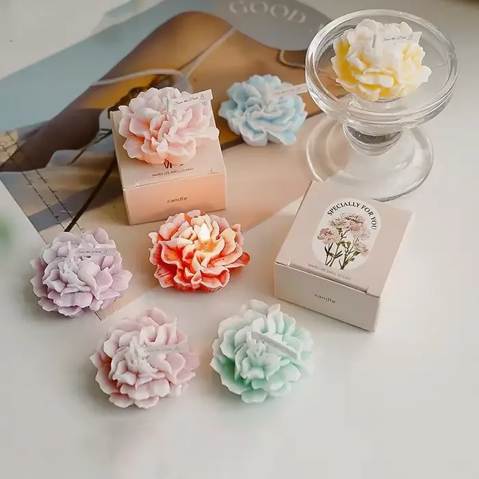 Bougie d'œillet parfumée faite à la main, bougie d'avertissement de soja d'aromathérapie, mariage, anniversaire, ci-après les accessoires photo de décoration de la maison de fête