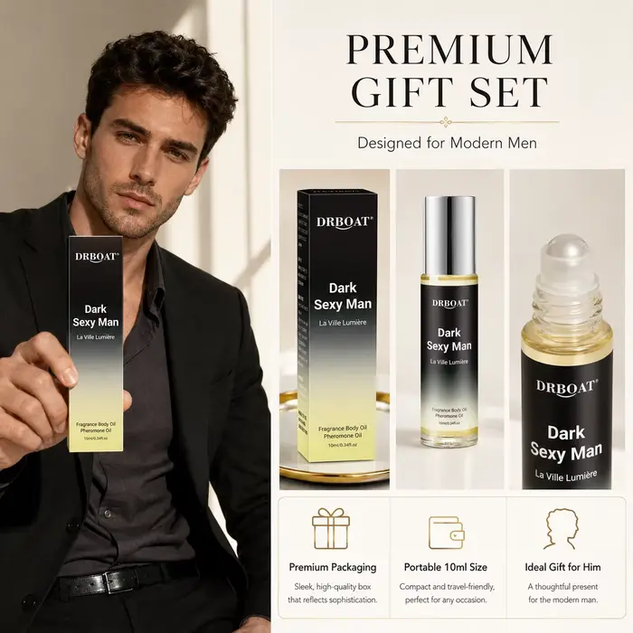 Huile corporelle à phéromones pour homme, parfum boisé et d'agrumes sans alcool, huile de parfum longue durée pour les rendez-vous quotidiens des hommes.