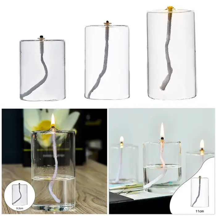 Bougie à huile en verre rechargeable pour décoration de maison et occasions spéciales, idéale pour fêtes, Noël, vacances, ambiance romantique et élégante à offrir