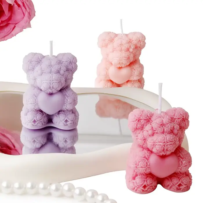 Bougies parfumées Rose Bear – Décorations mignonnes et cadeaux faits à la main pour femmes/amis