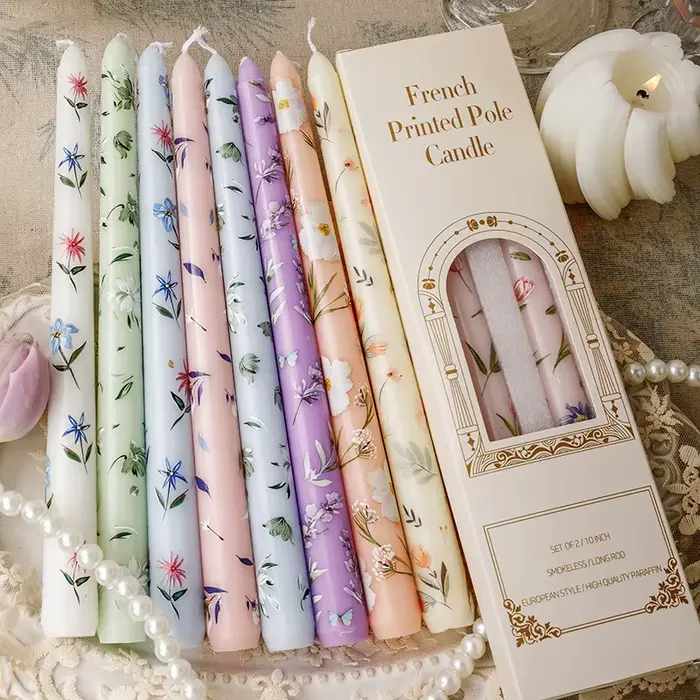 Lot de Bougies Coniques Colorées à Imprimé Floral