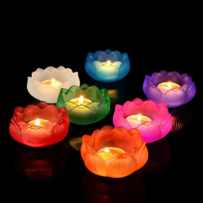 Bougeoir Lotus en verre coloré