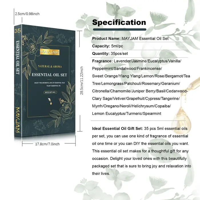 Coffret d'huiles essentielles MAYJAM pour bien-être personnel et cosmétique maison occasions spéciales